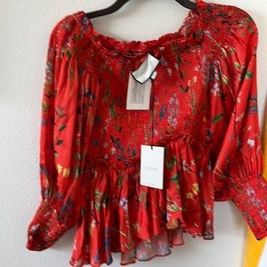 NWT Alexis Red Elsa Silk Off the Shoulder Top Size Small